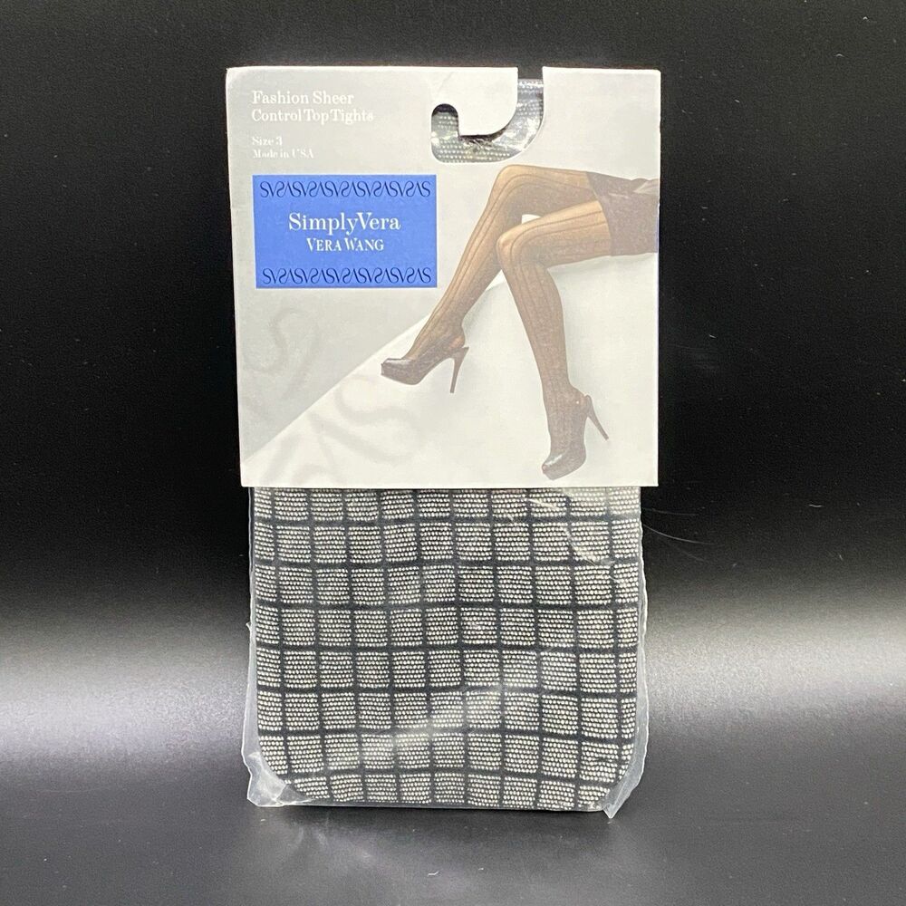 Simply Vera Vera Wang Black Windowpane Fashion Sheer Control Top Tights Size 3
